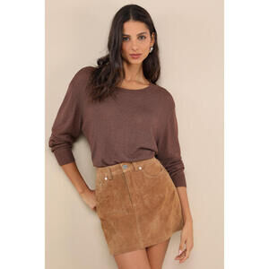 Lulus Clean Aesthetic Brown Long Sleeve Sweater Top - Size S